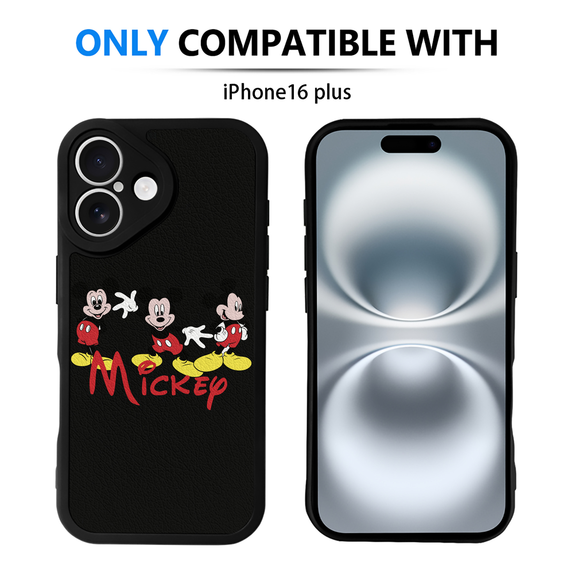 （画像用） ミッキーマウス Mickey Mouse 【iPhone 16シリーズ対応】シリコンスマホケース（レザー調） 材質：シリコン